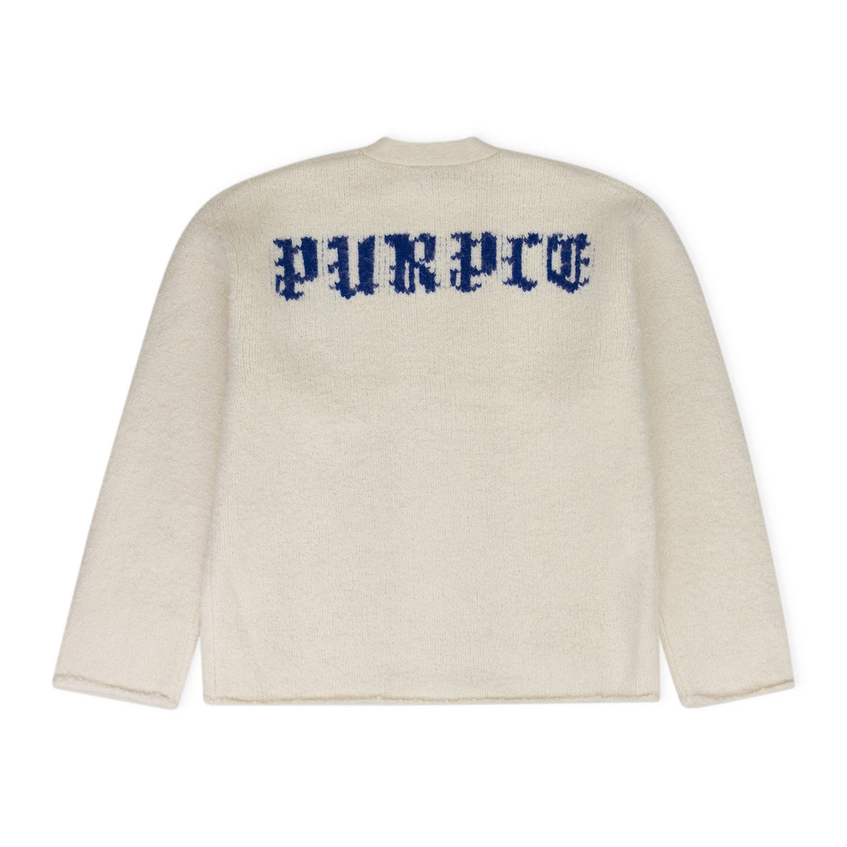 White Intarsia Knit Logo Cardigan