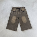 derschutze American retro heavy embroidered jeans for men and women, summer loose straight leg five-point pants