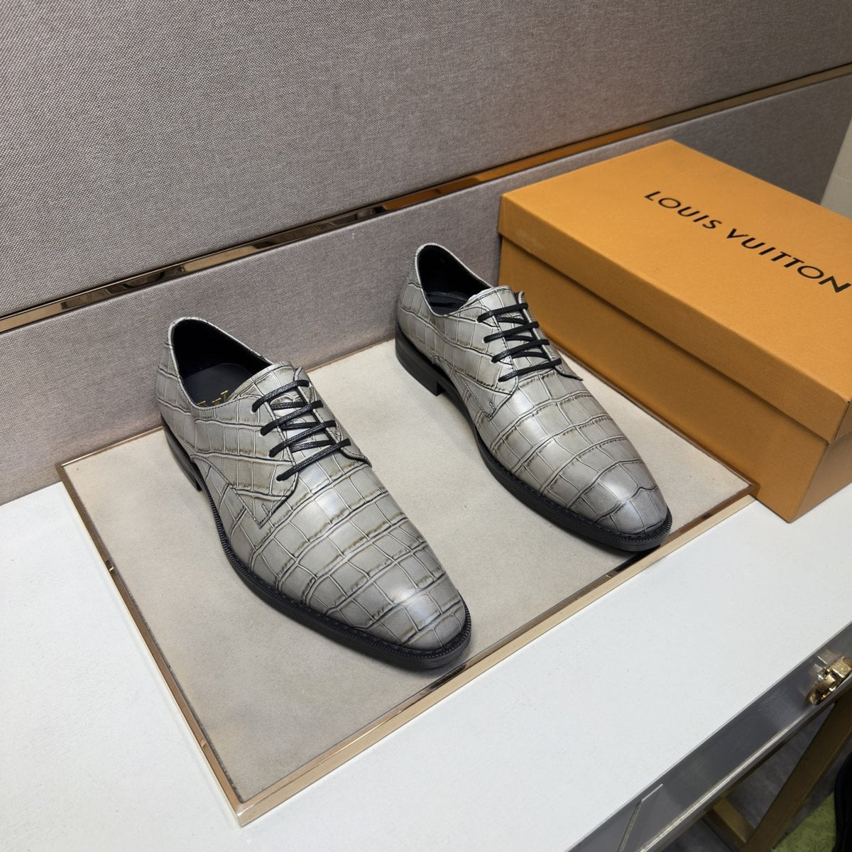 Louis Vuitton Men's Crocodile-Embossed Lace-Up Dress Shoes