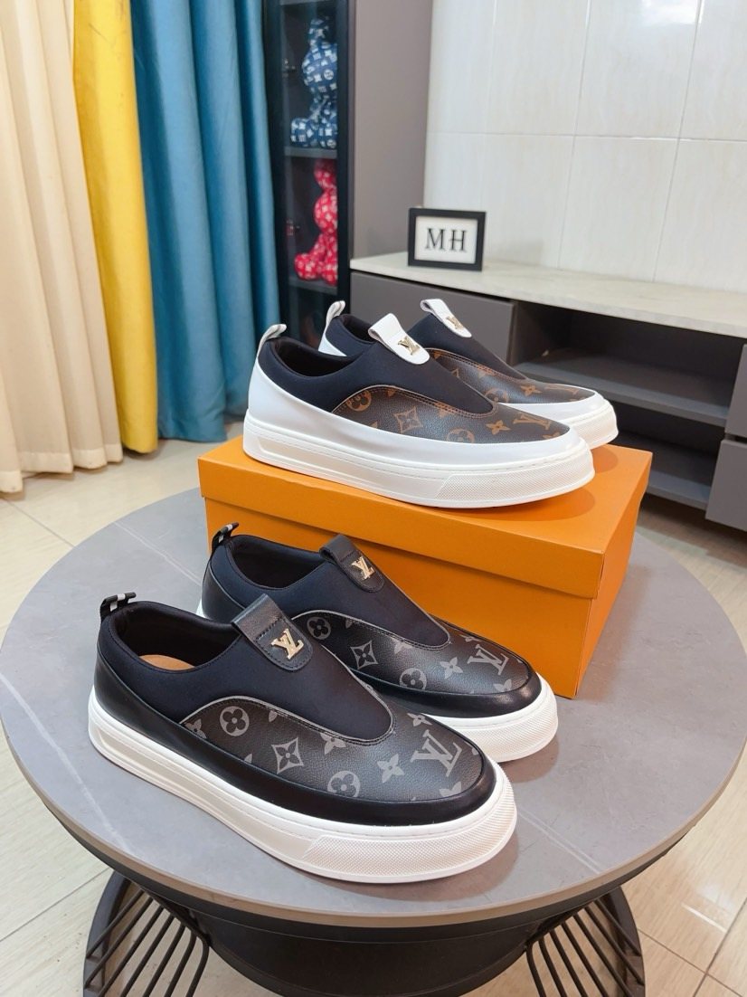 Louis Vuitton Men's Monogram Slip-On Sneakers - White Rubber Sole